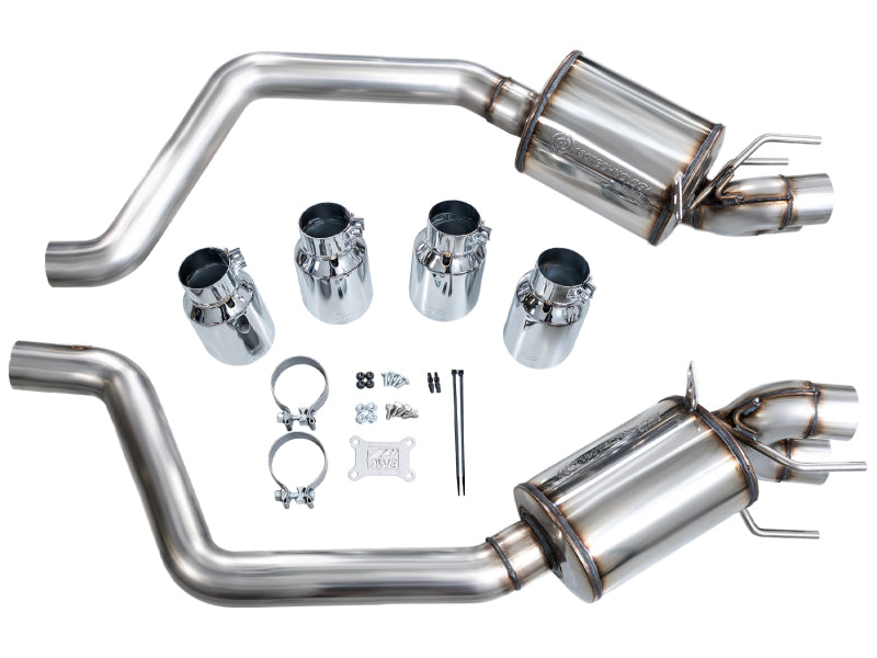 AWE Tuning C6 Chevrolet Corvette Z06/ZR1 axle-back exhaust with chrome silver tips, showcasing polished stainless steel finish and dual tips.