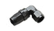 Vibrant 16AN 90 degree forged hose end fitting, black anodized, with smooth curves and detailed threading for secure connection.