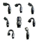 Fragola -10AN Real Street 180-degree black hose end fitting for PTFE hoses, showing the durable metal construction.
