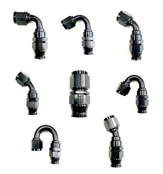 Fragola -6AN real street 60-degree black hose end fitting for PTFE hoses, designed for high-performance automotive applications
