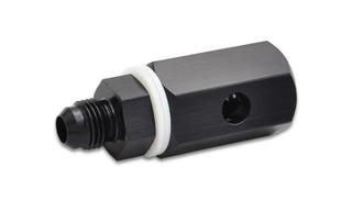 Vibrant -8AN roll-over valve for automotive fuel systems, showing a sleek metal valve with fittings and vibrant branding.