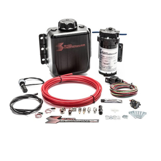 Snow Performance Gas Stage I Boost Cooler water meth kit for forced induction engines, with hoses and injection components visible.