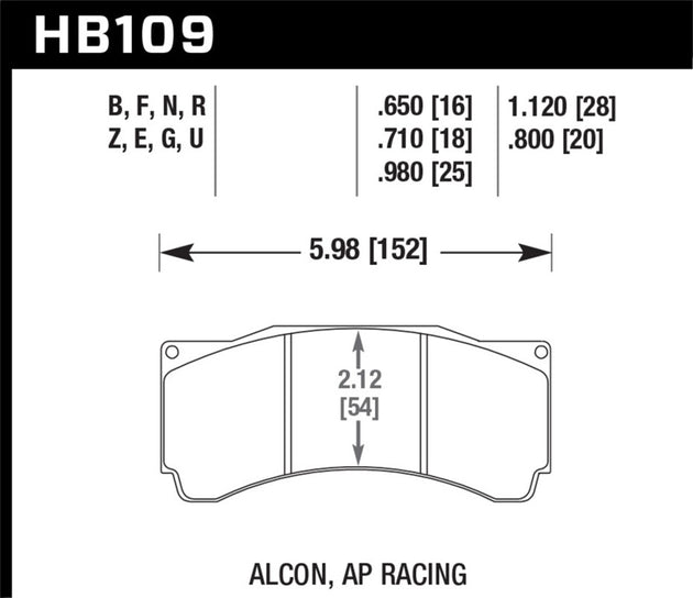 Hawk AP Racing Alcon DTC-60 racing brake pads with metal backing plates, designed for high-performance racing vehicles.