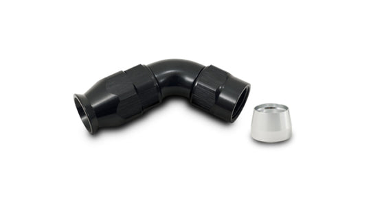 Vibrant -4AN 60-degree hose end fitting for PTFE lined hoses, displaying a durable metal fitting with angled design.