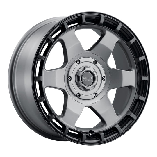 Weld Off-Road Ridge 17x9 satin gunmetal cast wheel with black ring, 5x114.3/127 bolt pattern, ET-12, 78.1mm center bore