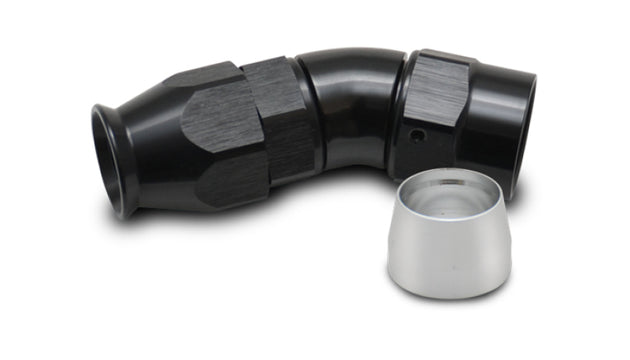 Vibrant -4AN 30 degree hose end fitting for PTFE lined hose, showing the metal fitting with a 30-degree bend and threaded connection.