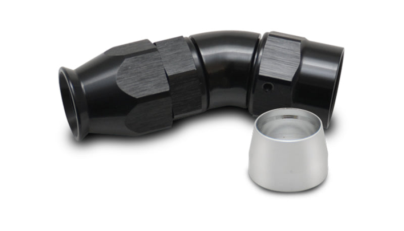 Vibrant -8AN 30-degree hose end fitting for PTFE lined hose, made of durable metal with threaded connection for secure attachment.