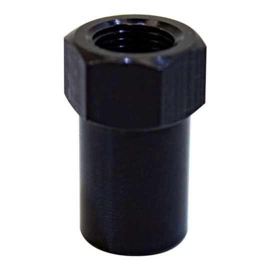 Snow Performance straight water methanol plate fitting showing metal construction and threaded ends for automotive fuel systems.