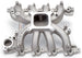 Edelbrock Victor Jr Ford EFI intake manifold for 4.6L engines, shown in a close-up view highlighting the polished aluminum finish.