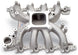 Edelbrock Victor Jr Ford EFI intake manifold for 4.6L engines, shown in a close-up view highlighting the polished aluminum finish.