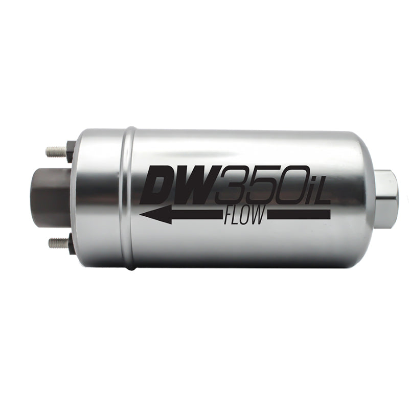 DeatschWerks 350 LPH DW350iL inline external fuel pump for automotive fuel systems, no bracket included.