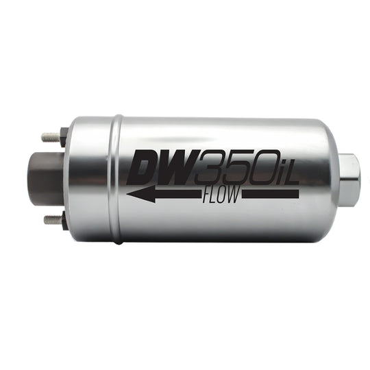 DeatschWerks 350 LPH DW350iL inline external fuel pump for automotive fuel systems, no bracket included.