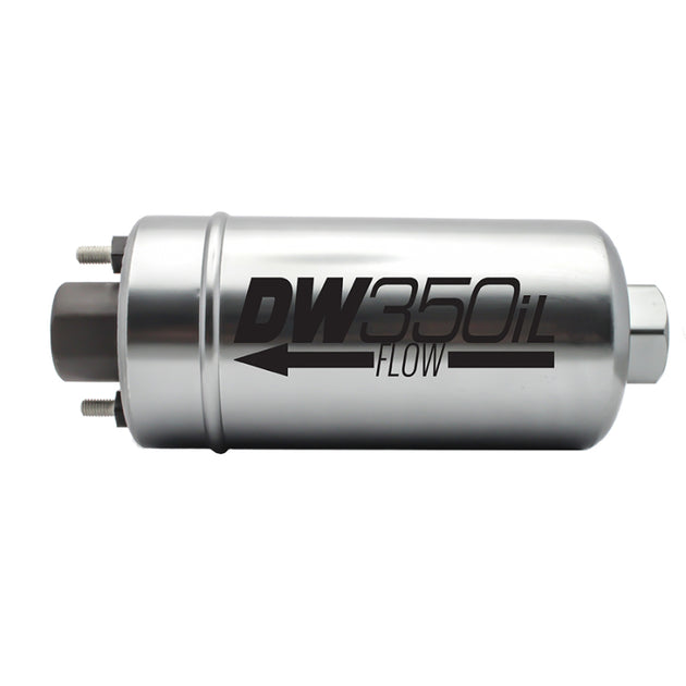 DeatschWerks 350 LPH DW350iL inline external fuel pump for automotive fuel systems, no bracket included.