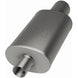 MagnaFlow stainless steel muffler with polished tip, 14x5x8 inches, featuring 2.25/4 inch inlet and outlet for vehicle exhaust system.