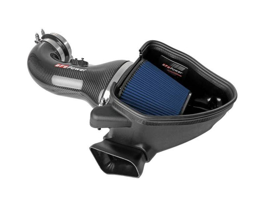 aFe Chevrolet Camaro ZL1 6.2L V8 Track Series carbon fiber cold air intake with Pro 5R filters installed in engine bay
