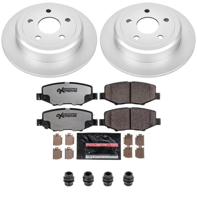 PowerStop Z36 rear brake kit for Jeep Wrangler 2007-2017 with coated truck and tow performance brake components.