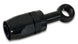 Vibrant black aluminum -8AN banjo hose end fitting with M18 banjo bolt for automotive or racing fluid connections.