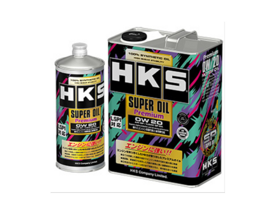 HKS SUPER OIL Premium API SP/ILSAC GF-6A 0W20 motor oil in a 1-liter container, designed for engine lubrication and performance.