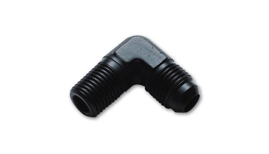 Vibrant 16AN to 3/4 inch NPT 90-degree elbow adapter fitting, metal construction, with threaded and angled connection.