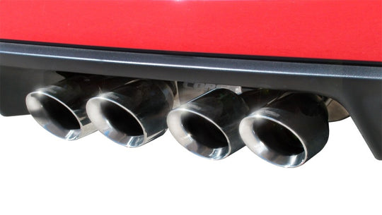 CORSA Performance Axle-Back Xtreme exhaust system with polished stainless steel tips and sleek design, installed on a vehicle.