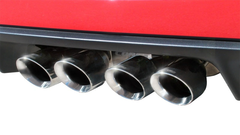 CORSA Performance Axle-Back Xtreme exhaust system with polished tips and dual exhaust pipes on a vehicle.
