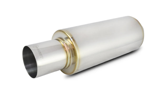Vibrant TPV Turbo Round Muffler with 4-inch tip, 17-inch length, 3-inch inlet, straight cut, in metal finish, for automotive exhaust.