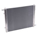 Edelbrock intercooler heat exchanger with black finish, single pass, 31,000 Btu/hr, 22x16.5 inches, 1.5-inch depth.