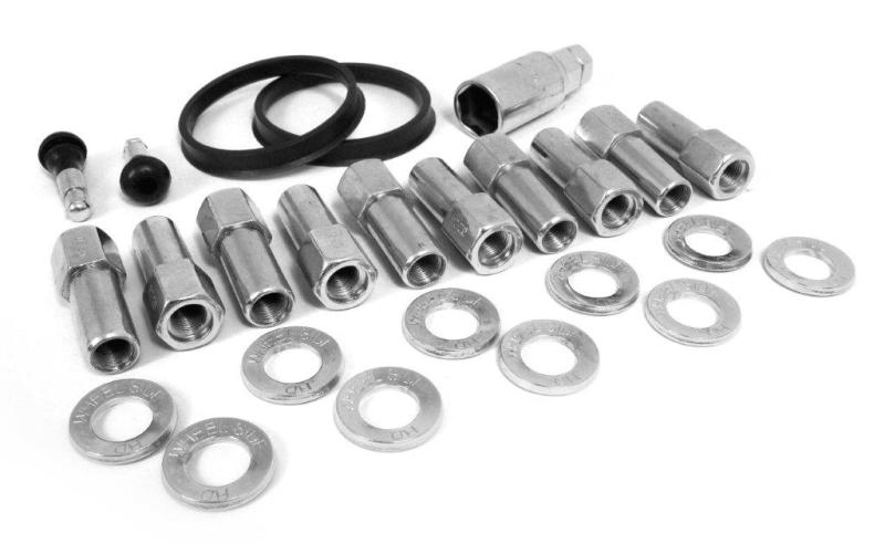 Race Star 1/2 inch Ford open end deluxe lug nut kit with 10 black lug nuts for wheel installation and secure fit.