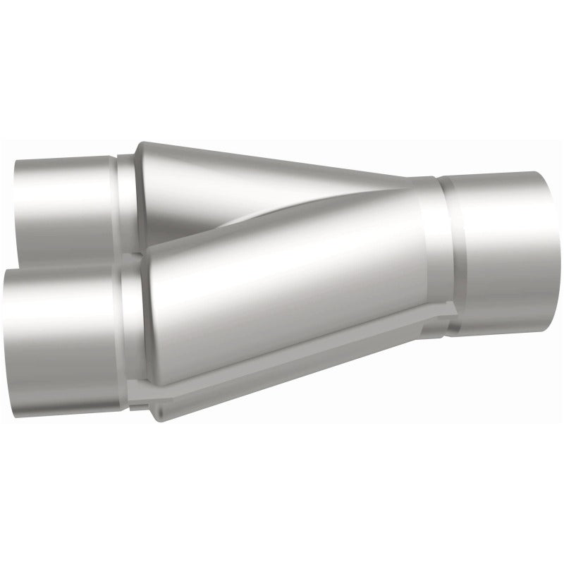 MagnaFlow Y pipe in aluminum, 2.5/3 inch diameter, designed for exhaust system installation, showing smooth trans Y shape.