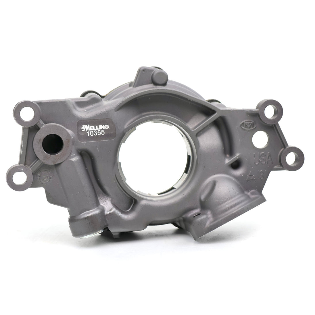 Melling Select high performance oil pump model 10355, showing the detailed metal pump with gear components.