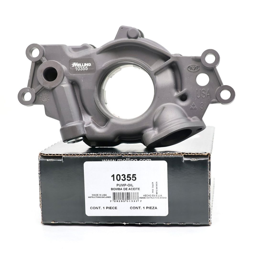 Melling Select high performance oil pump model 10355, featuring metal construction and precise engineering, for automotive engine lubrication.