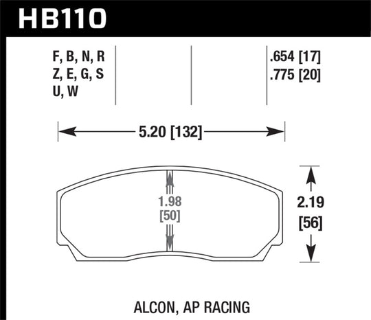 Hawk Performance HPS 5.0 AP Racing street brake pads with 0.654-inch thickness, designed for high-performance stopping power.