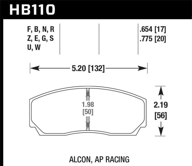 Hawk Performance HPS 5.0 AP Racing street brake pads with 0.654-inch thickness, designed for high-performance stopping power.