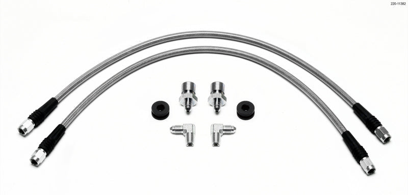 Wilwood front brake line kit for 2010 Camaro, flexible brake lines with fittings, designed for improved brake performance and durability.