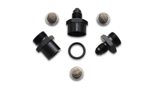 Vibrant inline fuel and oil filter set with three -3AN filters, designed for high-performance fuel system filtration.