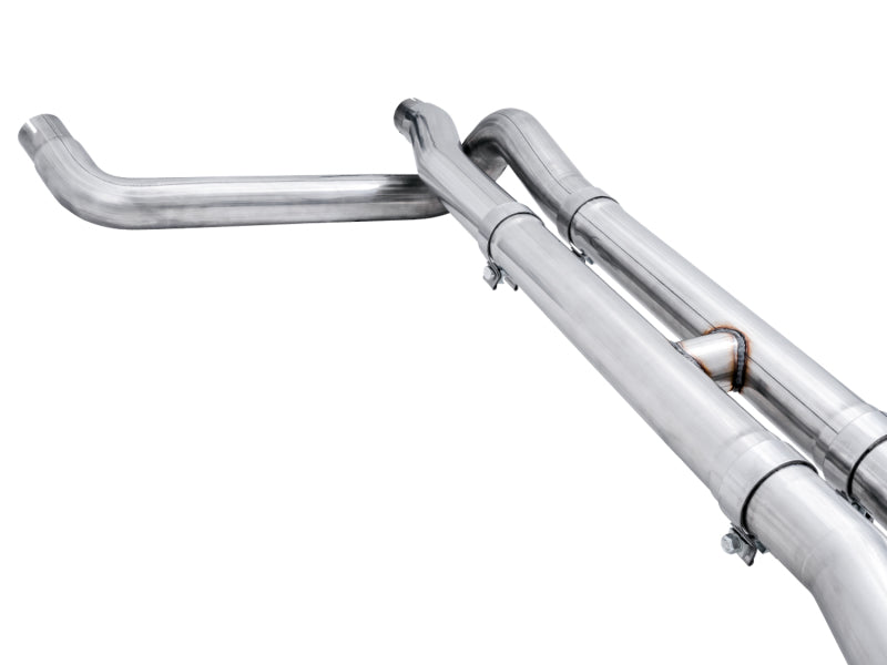 AWE Tuning 4th Gen GM 1500 6.2L catback exhaust with split rear exit and quad chrome tips, showing the polished chrome tips and bumper cutouts.