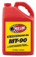 Red Line MT-90 75W90 gear oil gallon container, high-performance lubricant for manual transmissions and differentials.