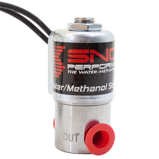 Snow Performance solenoid upgrade for vehicle boost systems, showing a close-up of the solenoid component.