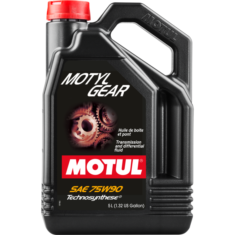 Motor oil image showing Motul Motylgear 75W90 gear oil 4x5L bottles with API GL-4/GL-5 specifications for vehicle gear lubrication