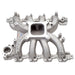Edelbrock Victor Jr Ford EFI intake manifold for 4.6L engines, showing a close-up of the polished aluminum manifold.