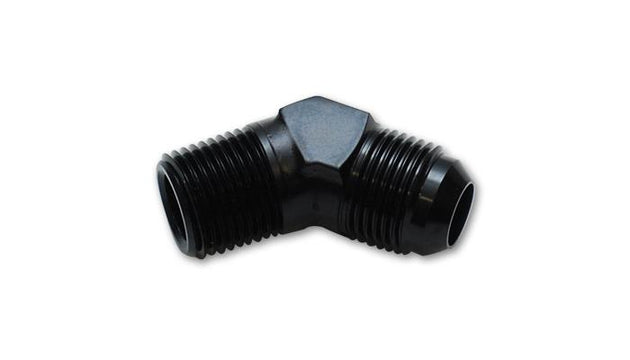 Vibrant 45 Degree AN to NPT fitting adapter, -6AN to 1/8 inch NPT, showing the angled metal fitting for automotive or performance use.