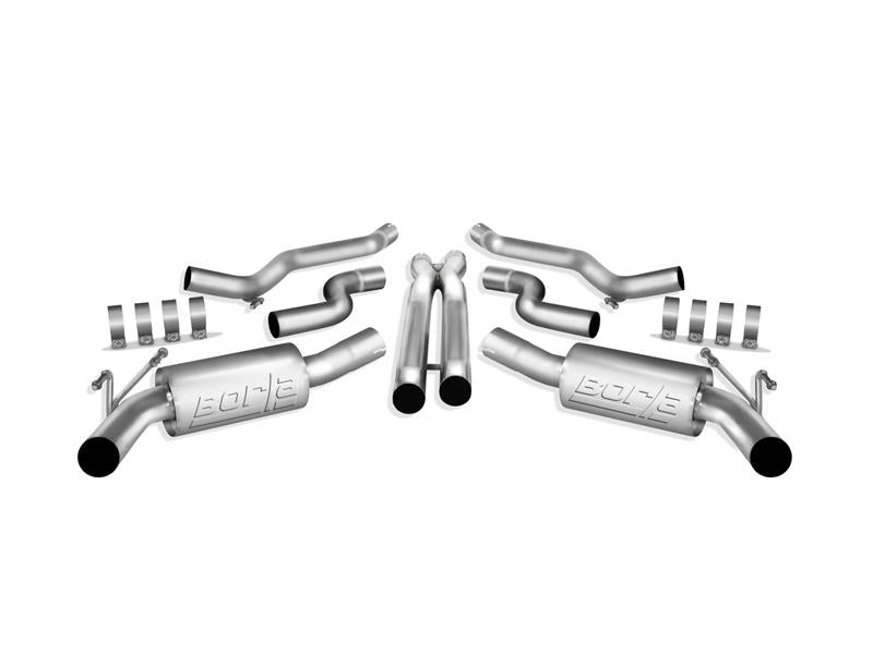 Borla 10-13 Chevy Camaro SS 6.2L V8 ATAK catback exhaust with X pipe, featuring sleek black tips and polished stainless steel finish.