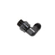 Black Snow Performance -8 ORB to -8AN 90 degree swivel fitting for fluid connections, showcasing the durable metal fitting and swivel joint.