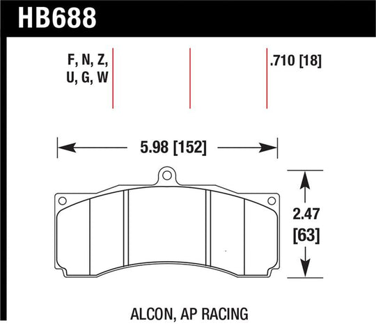Hawk Performance Alcon AP Racing Baer HPS brake pads for high-performance braking systems, showing the brake pad surface and branding.