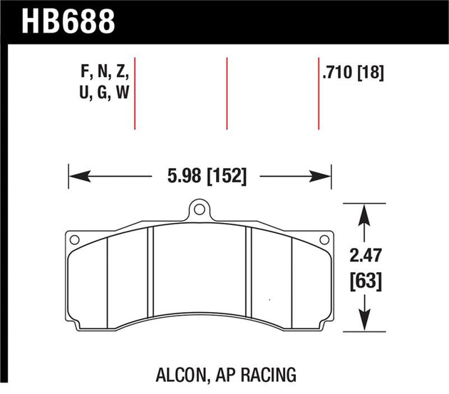 Hawk Performance Alcon AP Racing Baer HPS brake pads for high-performance braking systems, showing the brake pad surface and branding.