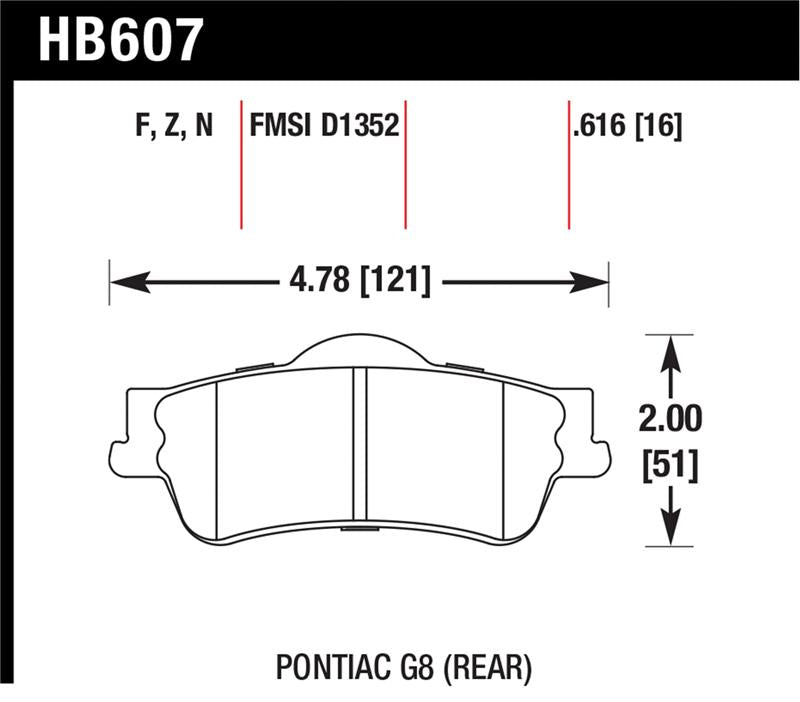Hawk Performance rear brake pads for Pontiac G8 2008-2009 with 3.6L or 6.0L engine, high-performance street brake pads.
