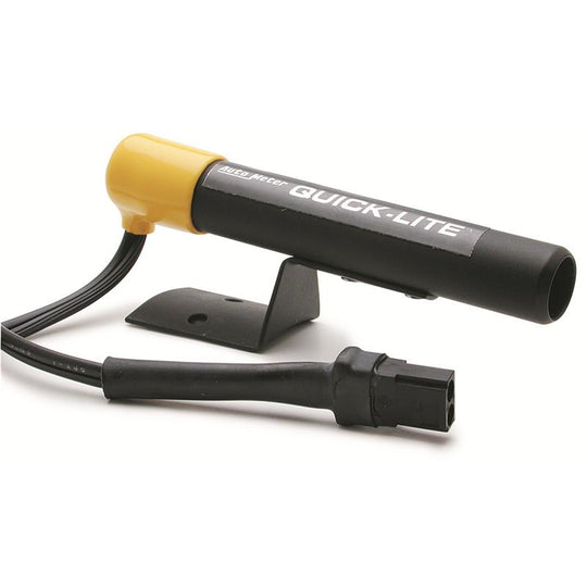 AutoMeter Black Quick-Lite Shift-Lite gauge showing illuminated shift indicator with sleek black design.