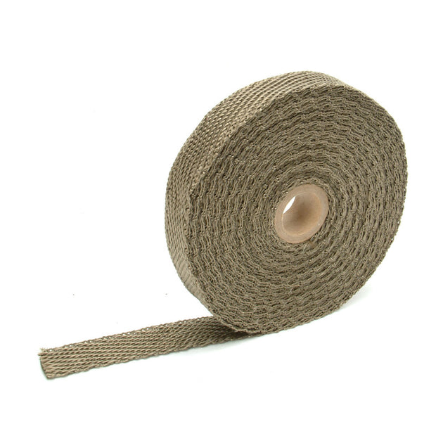DEI Titanium Exhaust Wrap 1in x 50ft, heat-resistant wrap for automotive exhaust systems, shown in roll form.