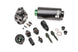 Radium Engineering fuel pressure regulator and filter kit for BMW E46 M3 with stainless filter, engine components in a car engine bay
