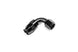 Radium Engineering 10AN black PTFE hose end fitting with 90-degree angle, designed for high-performance automotive fuel and oil systems.